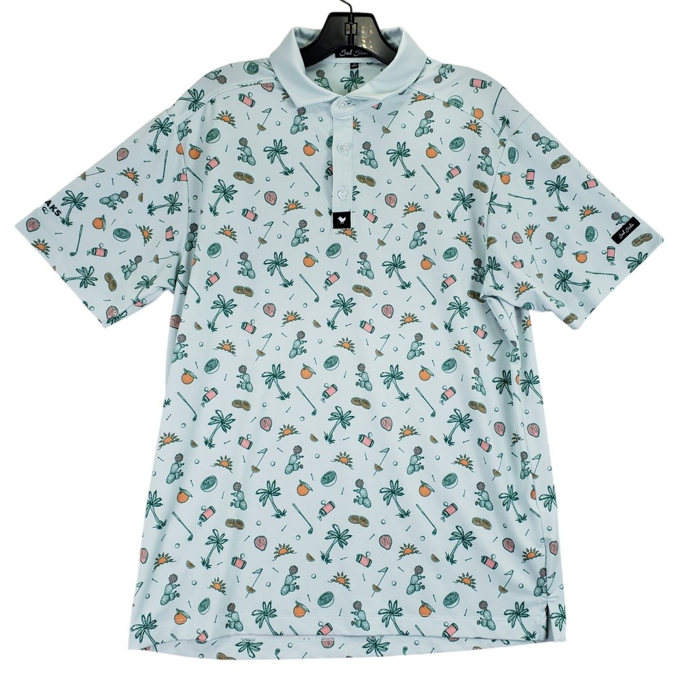 Bad Birdie Four Peaks Brewing Polo Mens M Blue Tropical Golfcore Athleisure